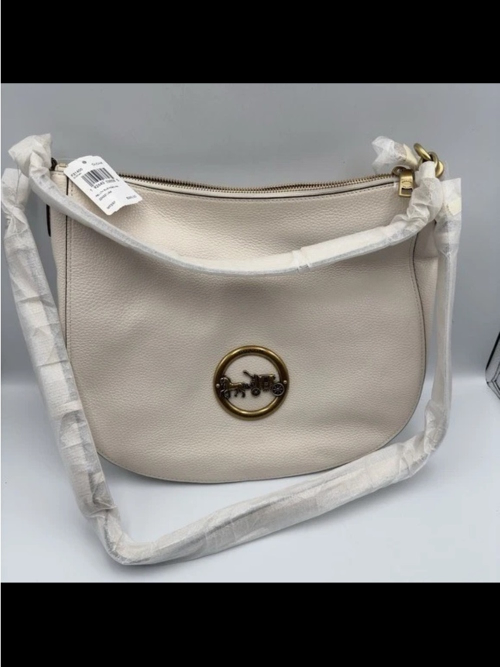 Coach Chalk Pebbled Leather Shoulder Bag with Gold Medallion